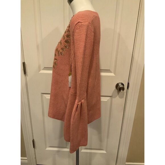 Miss Me Pink Knit Sweater  W/ Gold Sequins & Flounce Sleeves, Size L - Picture 7 of 10